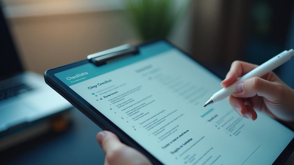 Close-up view of a digital checklist on a tablet screen