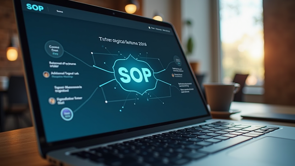 Eye-level view of a laptop screen showing a digital SOP platform